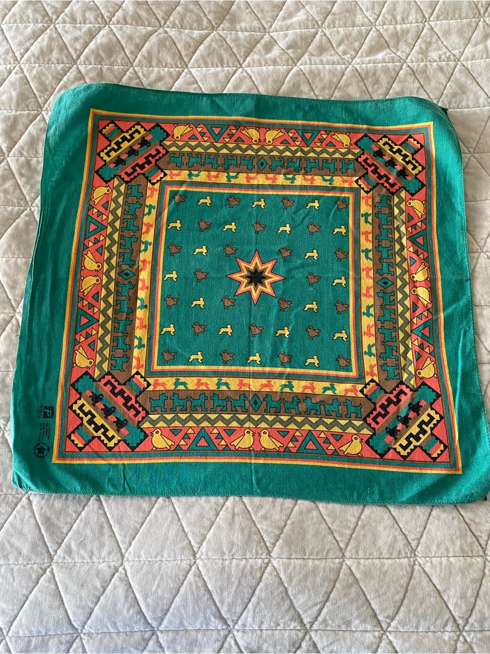 Vintage Paris RN 13960 southwestern-style bandana geometric bird